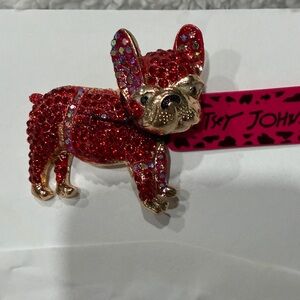 Betsey Johnson Red and Gold French Bulldog Brooch